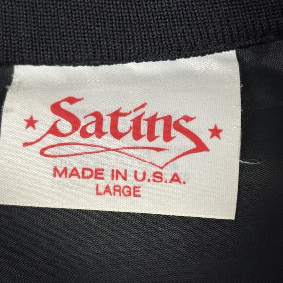 Vtg 90s Satin Bomber Cafe Racer Jacket University Of King Fu Streetwear Size L - Picture 3 of 5